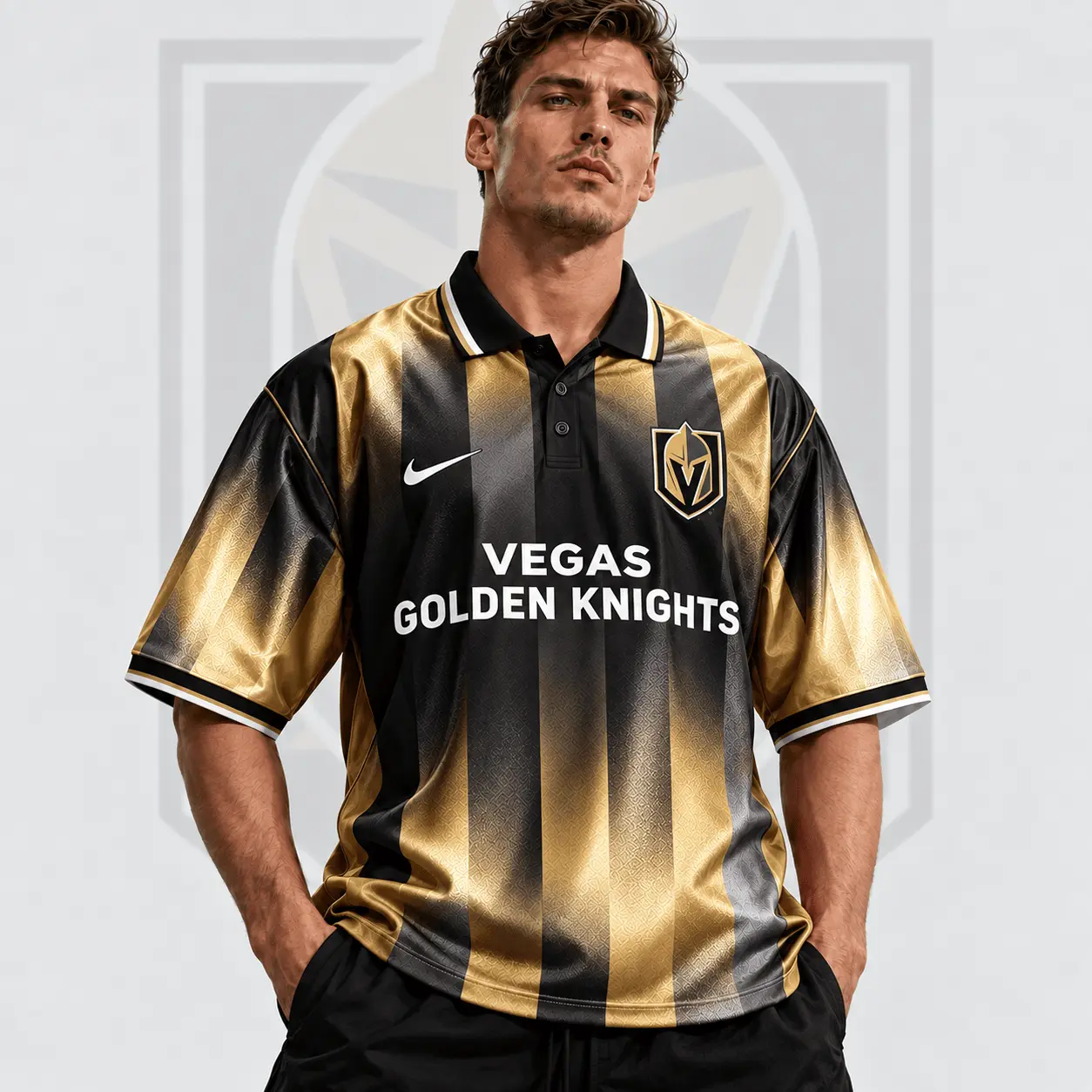 Vegas Golden Knights | Premium NHL Heritage Stripe Performance Polo Shirt NDN