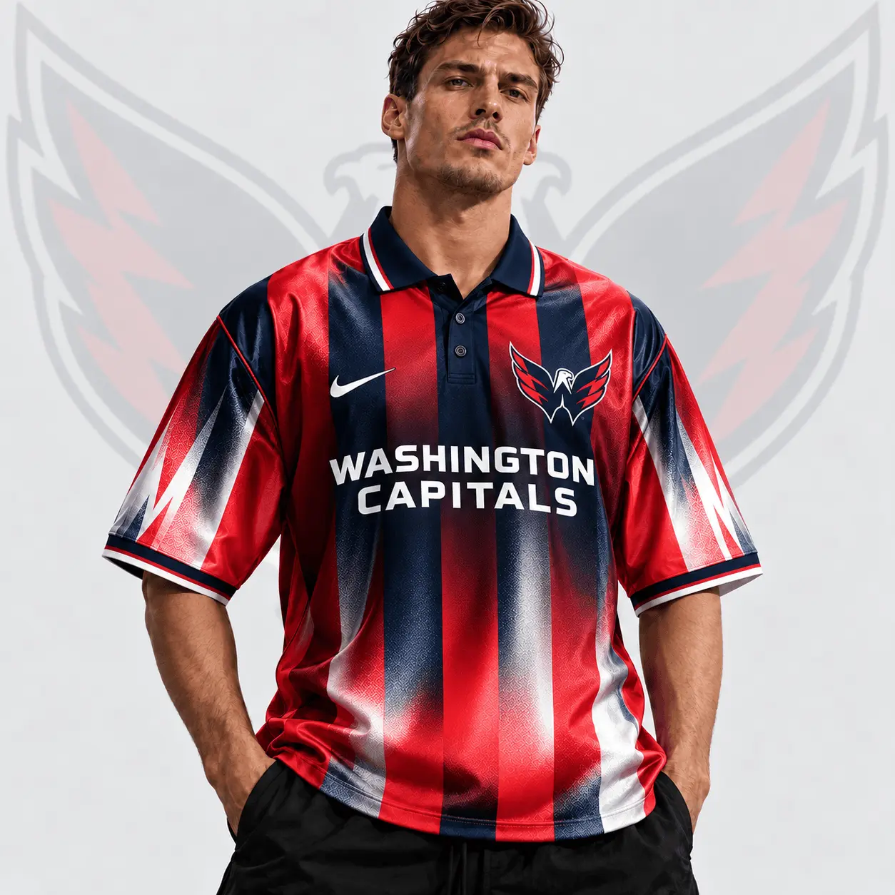 Washington Capitals | Premium NHL Heritage Stripe Performance Polo Shirt NDN