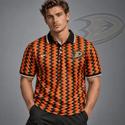 Anaheim Ducks | Premium NHL Dynamic Chevron All Over Print Polo Shirt NDN