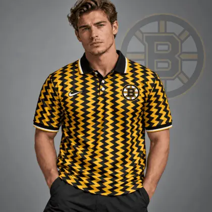 Boston Bruins | Premium NHL Dynamic Chevron All Over Print Polo Shirt NDN