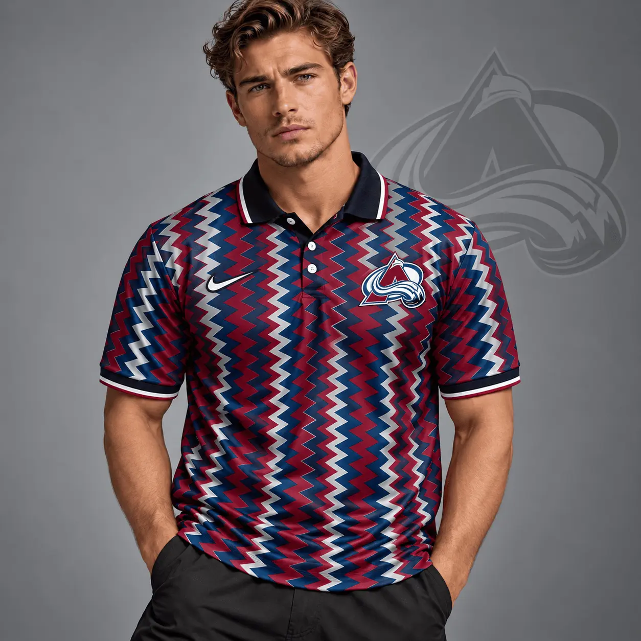 Colorado Avalanche | Premium NHL Dynamic Chevron All Over Print Polo Shirt NDN