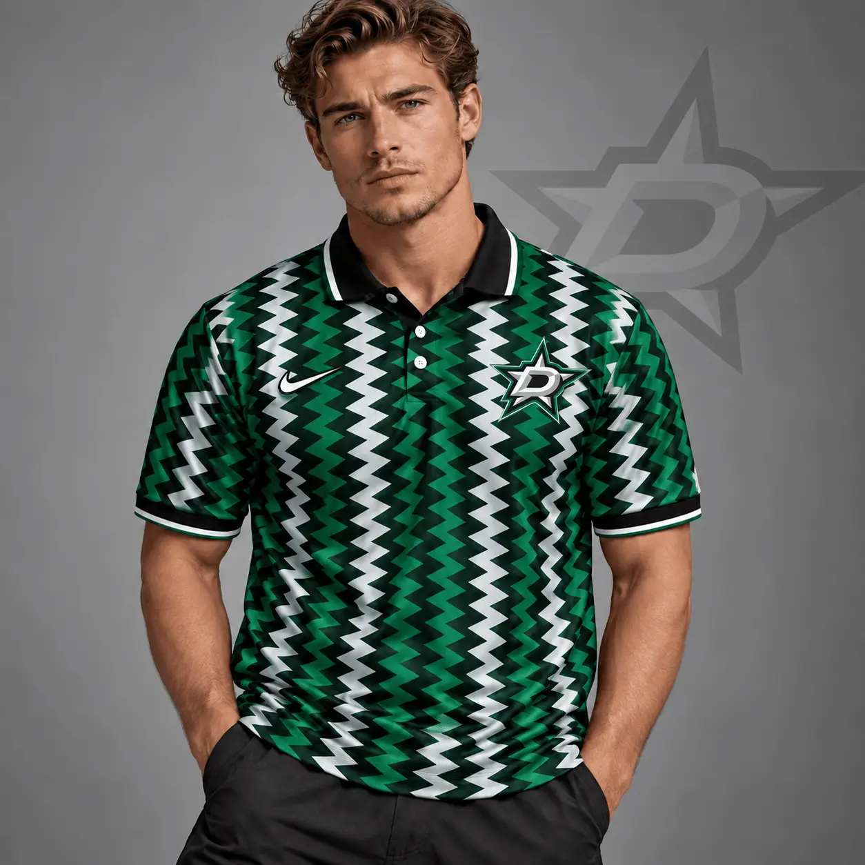 Dallas Stars | Premium NHL Dynamic Chevron All Over Print Polo Shirt NDN