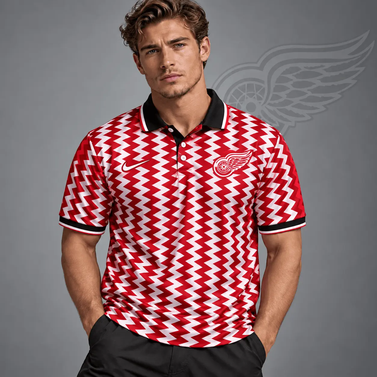Detroit Red Wings | Premium NHL Dynamic Chevron All Over Print Polo Shirt NDN
