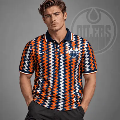 Edmonton Oilers | Premium NHL Dynamic Chevron All Over Print Polo Shirt NDN