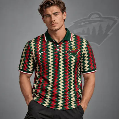 Minnesota Wild | Premium NHL Dynamic Chevron All Over Print Polo Shirt NDN
