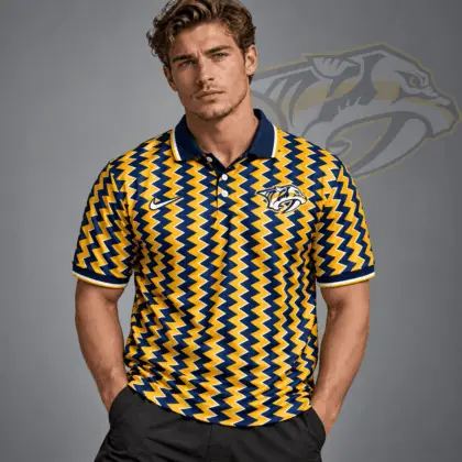Nashville Predators | Premium NHL Dynamic Chevron All Over Print Polo Shirt NDN