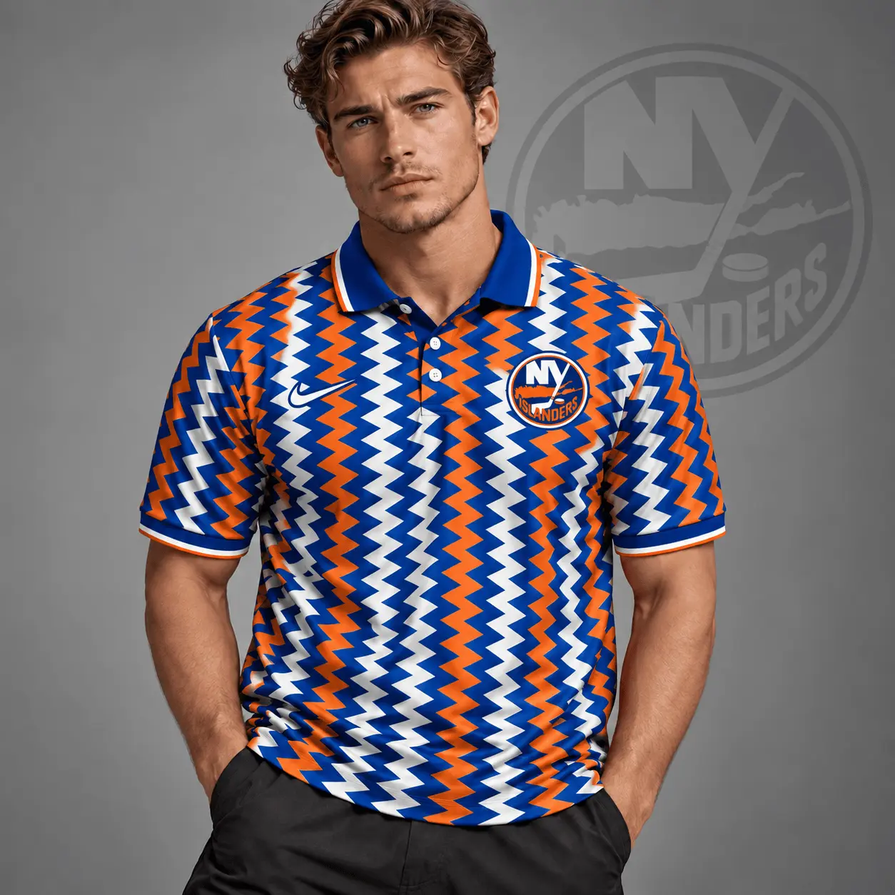 New York Islanders | Premium NHL Dynamic Chevron All Over Print Polo Shirt NDN