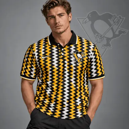 Pittsburgh Penguins | Premium NHL Dynamic Chevron All Over Print Polo Shirt NDN