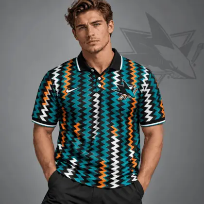 San Jose Sharks | Premium NHL Dynamic Chevron All Over Print Polo Shirt NDN
