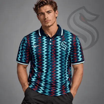 Seattle Kraken | Premium NHL Dynamic Chevron All Over Print Polo Shirt NDN