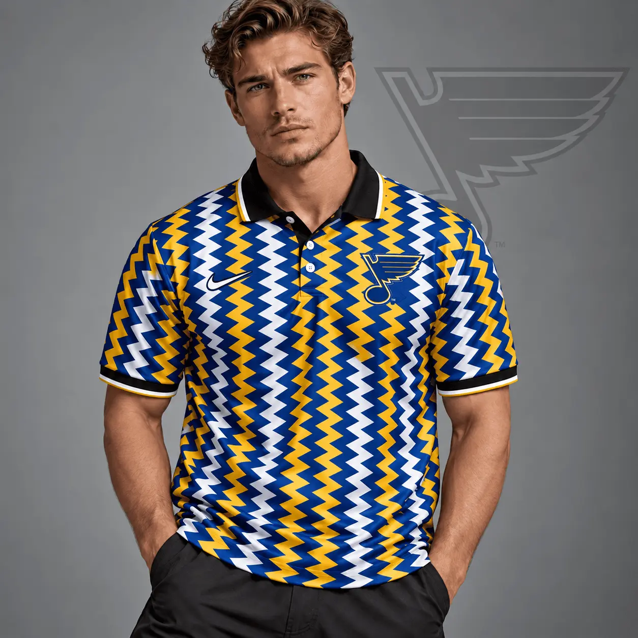 St. Louis Blues | Premium NHL Dynamic Chevron All Over Print Polo Shirt NDN