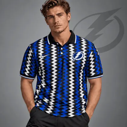 Tampa Bay Lightning | Premium NHL Dynamic Chevron All Over Print Polo Shirt NDN