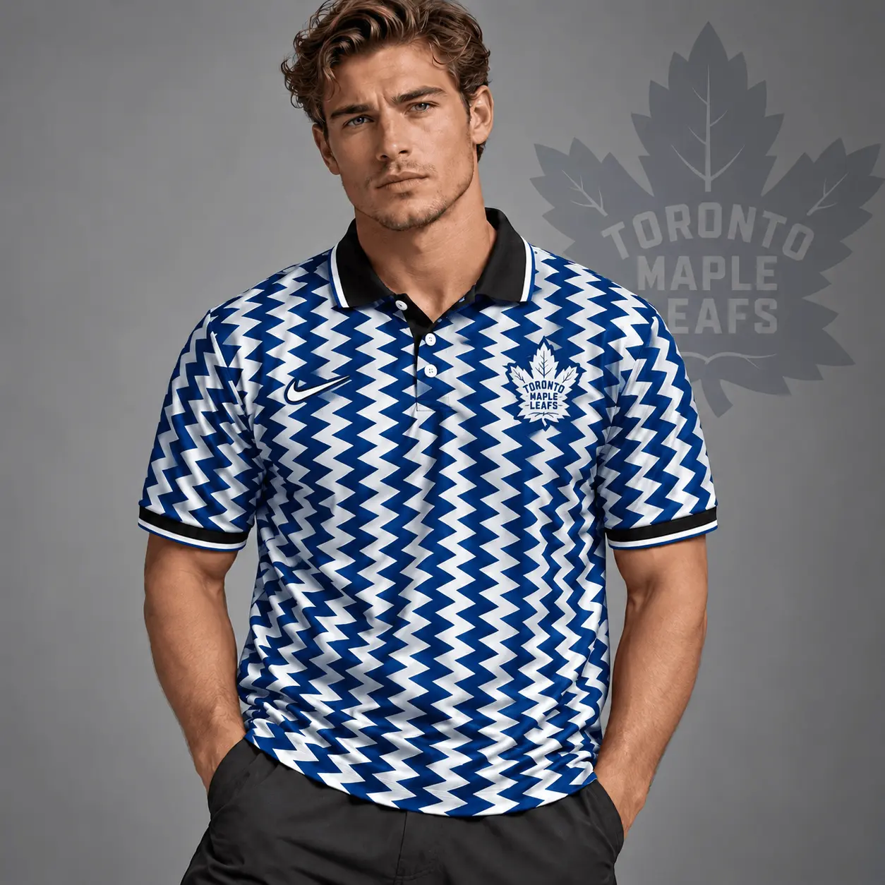 Toronto Maple Leafs | Premium NHL Dynamic Chevron All Over Print Polo Shirt NDN