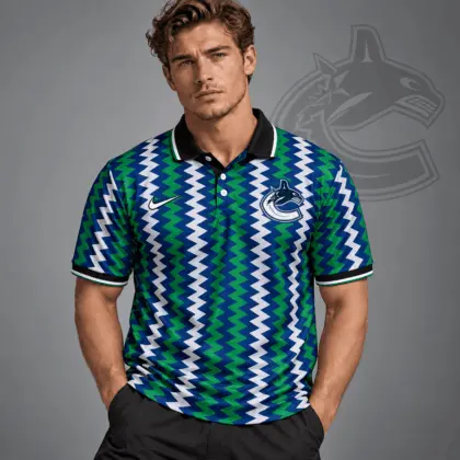 Vancouver Canucks | Premium NHL Dynamic Chevron All Over Print Polo Shirt NDN