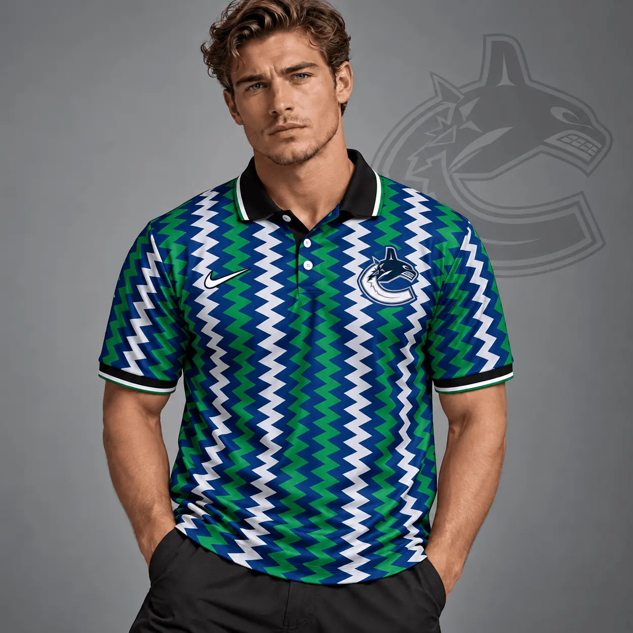 Vancouver Canucks | Premium NHL Dynamic Chevron All Over Print Polo Shirt NDN