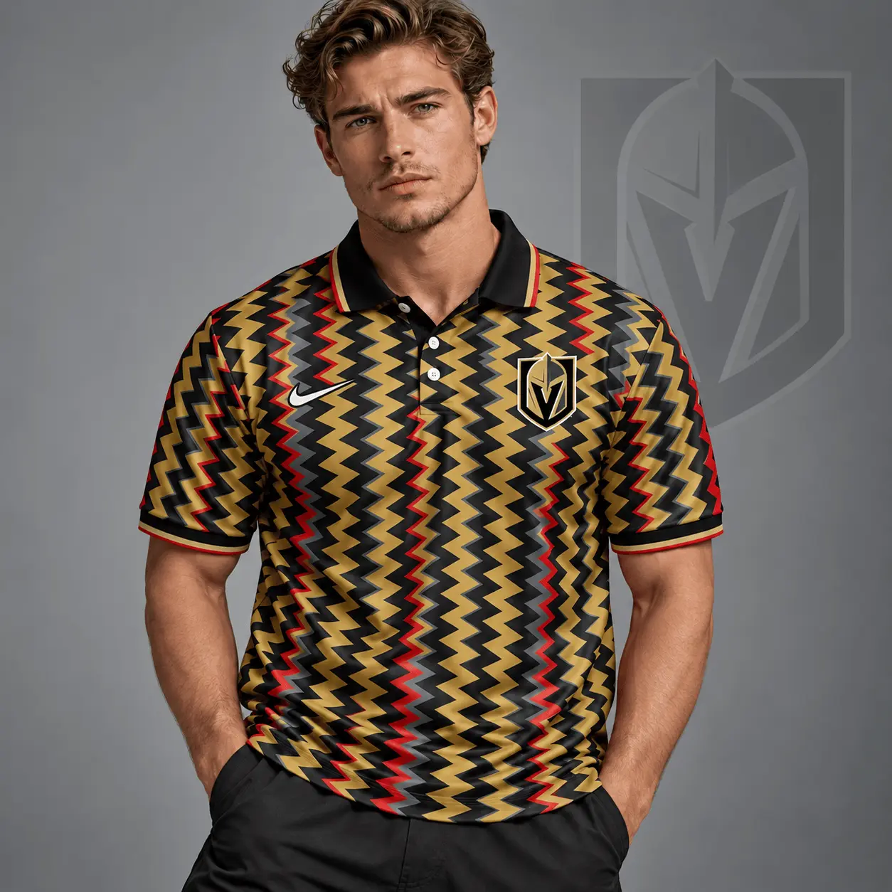 Vegas Golden Knights | Premium NHL Dynamic Chevron All Over Print Polo Shirt NDN