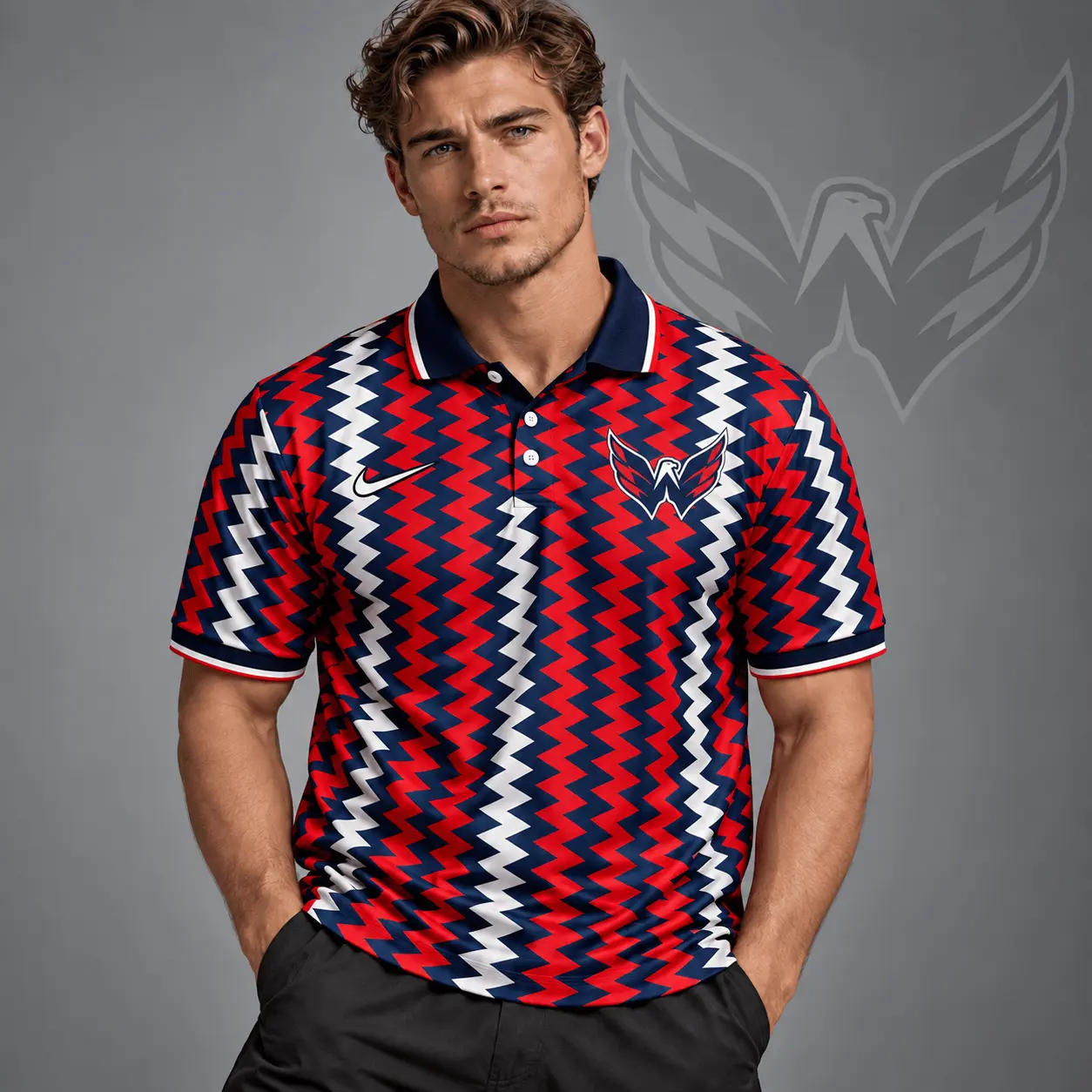 Washington Capitals | Premium NHL Dynamic Chevron All Over Print Polo Shirt NDN