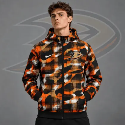 Anaheim Ducks | Premium NHL Urban Plaid Camo Full Zip Hoodie Jacket NDN