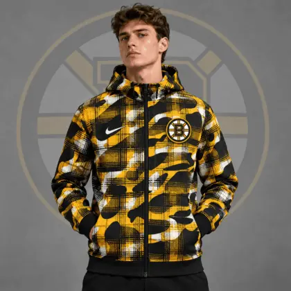 Boston Bruins | Premium NHL Urban Plaid Camo Full Zip Hoodie Jacket NDN