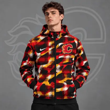 Calgary Flames | Premium NHL Urban Plaid Camo Full Zip Hoodie Jacket NDN