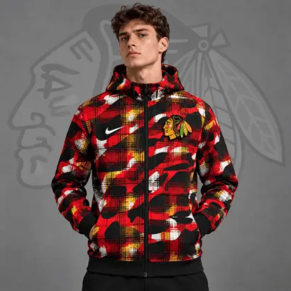 Chicago Blackhawks | Premium NHL Urban Plaid Camo Full Zip Hoodie Jacket NDN