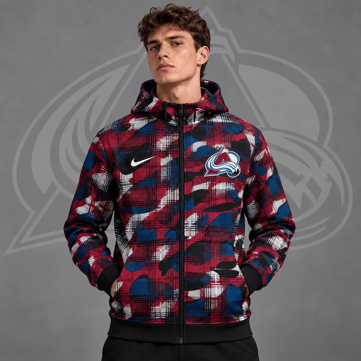 Colorado Avalanche | Premium NHL Urban Plaid Camo Full Zip Hoodie Jacket NDN