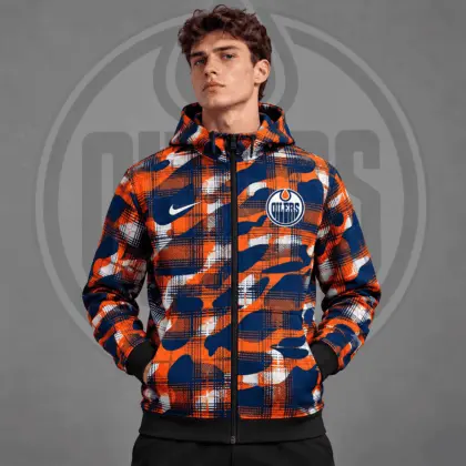 Edmonton Oilers | Premium NHL Urban Plaid Camo Full Zip Hoodie Jacket NDN