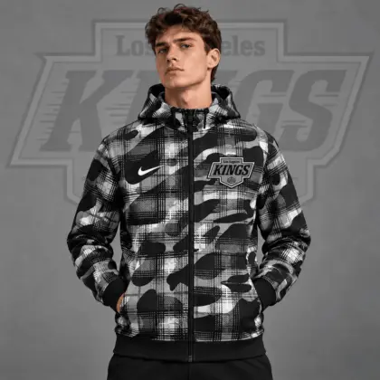 Los Angeles Kings | Premium NHL Urban Plaid Camo Full Zip Hoodie Jacket NDN