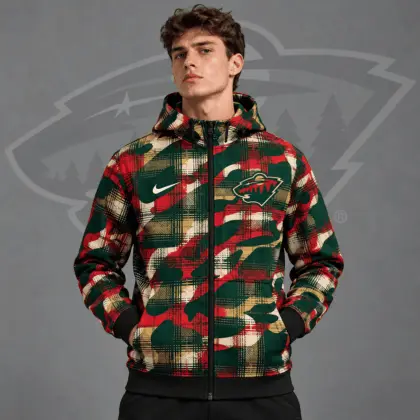 Minnesota Wild | Premium NHL Urban Plaid Camo Full Zip Hoodie Jacket NDN