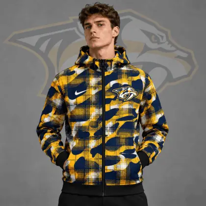 Nashville Predators | Premium NHL Urban Plaid Camo Full Zip Hoodie Jacket NDN