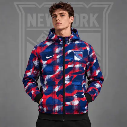 New York Rangers | Premium NHL Urban Plaid Camo Full Zip Hoodie Jacket NDN