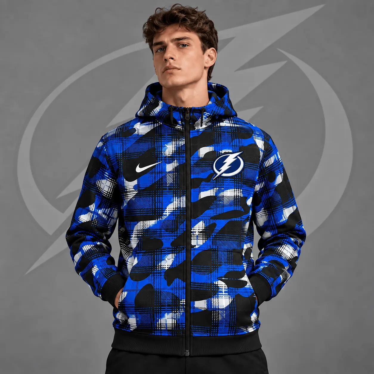 Tampa Bay Lightning | Premium NHL Urban Plaid Camo Full Zip Hoodie Jacket NDN