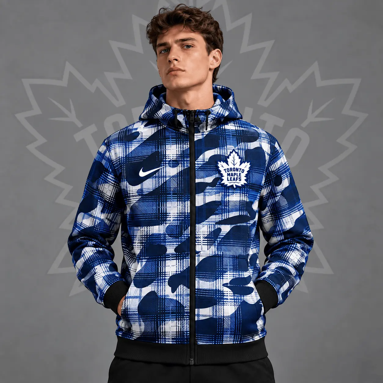 Toronto Maple Leafs | Premium NHL Urban Plaid Camo Full Zip Hoodie Jacket NDN