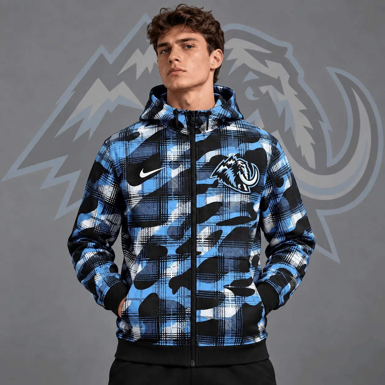 Utah Mammoth | Premium NHL Urban Plaid Camo Full Zip Hoodie Jacket NDN