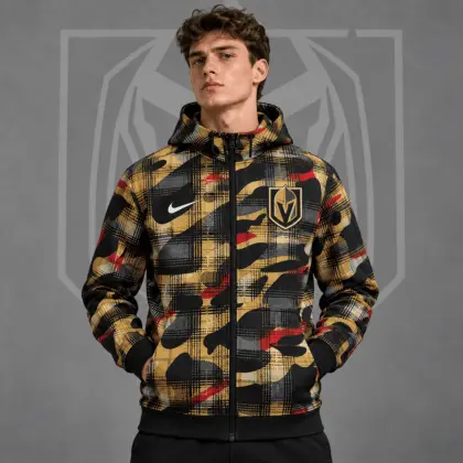 Vegas Golden Knights | Premium NHL Urban Plaid Camo Full Zip Hoodie Jacket NDN