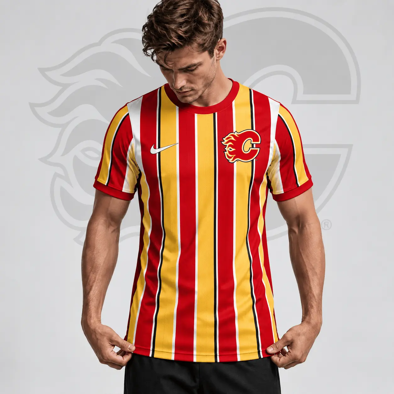 Calgary Flames | Premium NHL Vintage Vertical Stripe Performance T-Shirt NDN