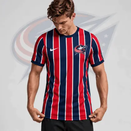 Columbus Blue Jackets | Premium NHL Vintage Vertical Stripe Performance T-Shirt NDN