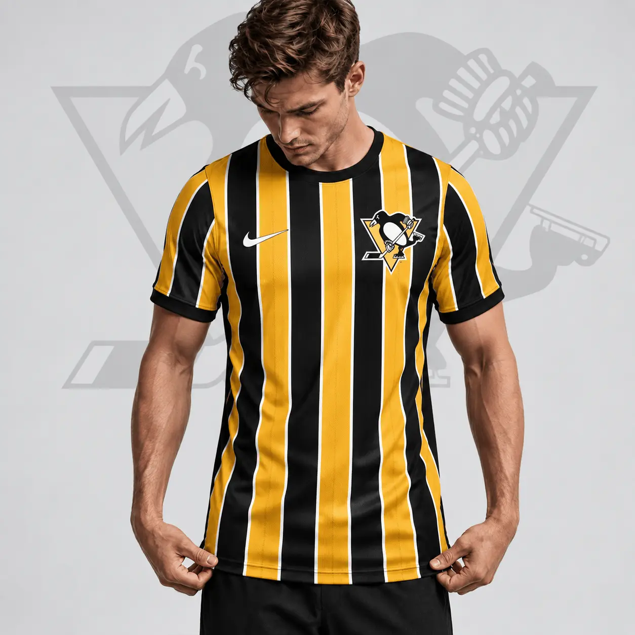 Pittsburgh Penguins | Premium NHL Vintage Vertical Stripe Performance T-Shirt NDN