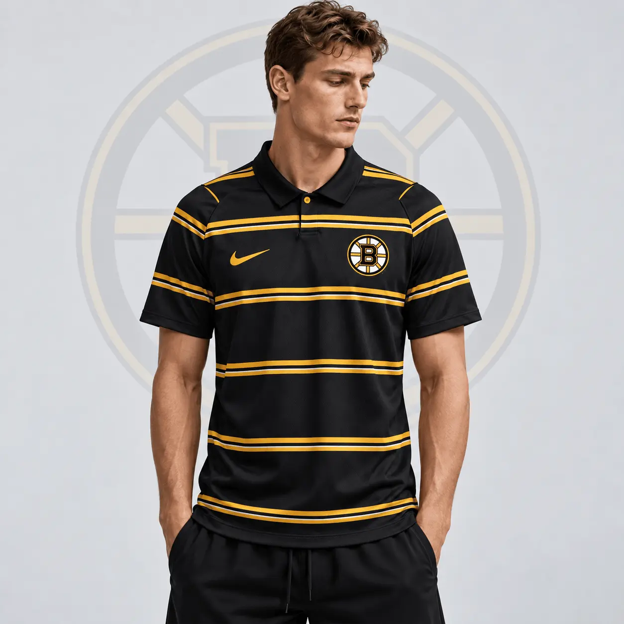 Boston Bruins | Premium NHL Classic Horizontal Stripe Performance Polo Shirt NDN
