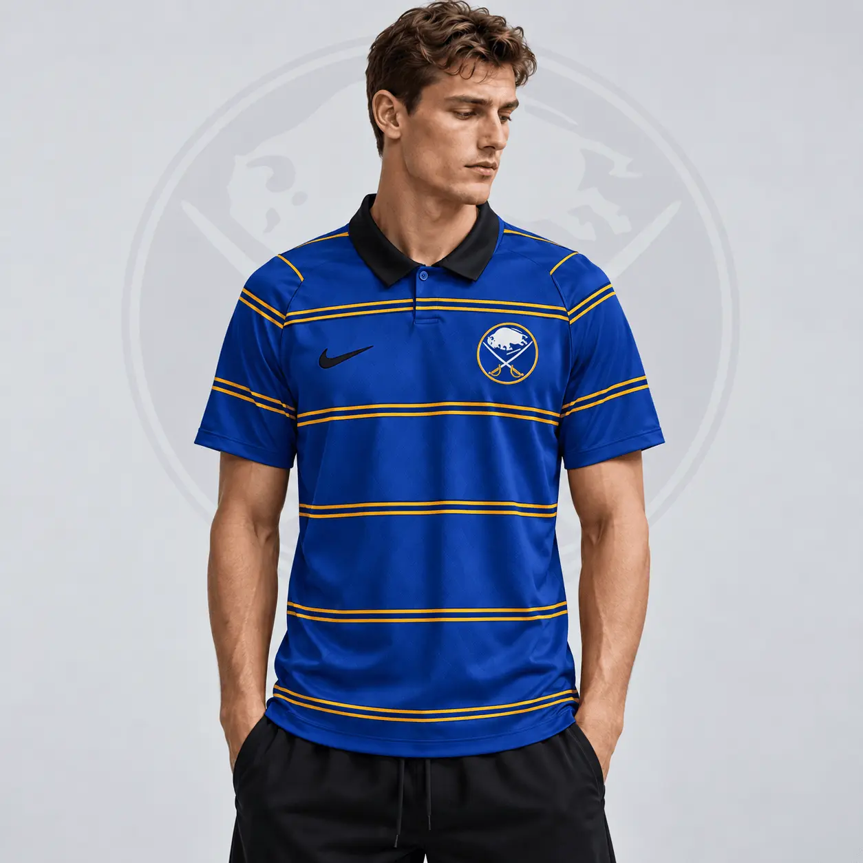 Buffalo Sabres | Premium NHL Classic Horizontal Stripe Performance Polo Shirt NDN