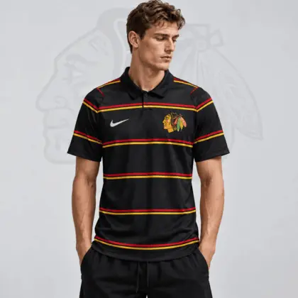 Chicago Blackhawks | Premium NHL Classic Horizontal Stripe Performance Polo Shirt NDN