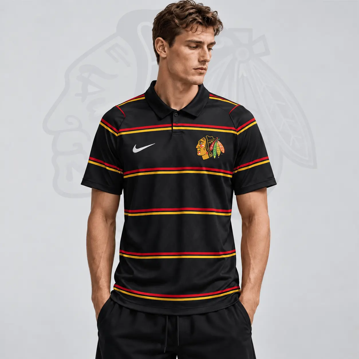 Chicago Blackhawks | Premium NHL Classic Horizontal Stripe Performance Polo Shirt NDN