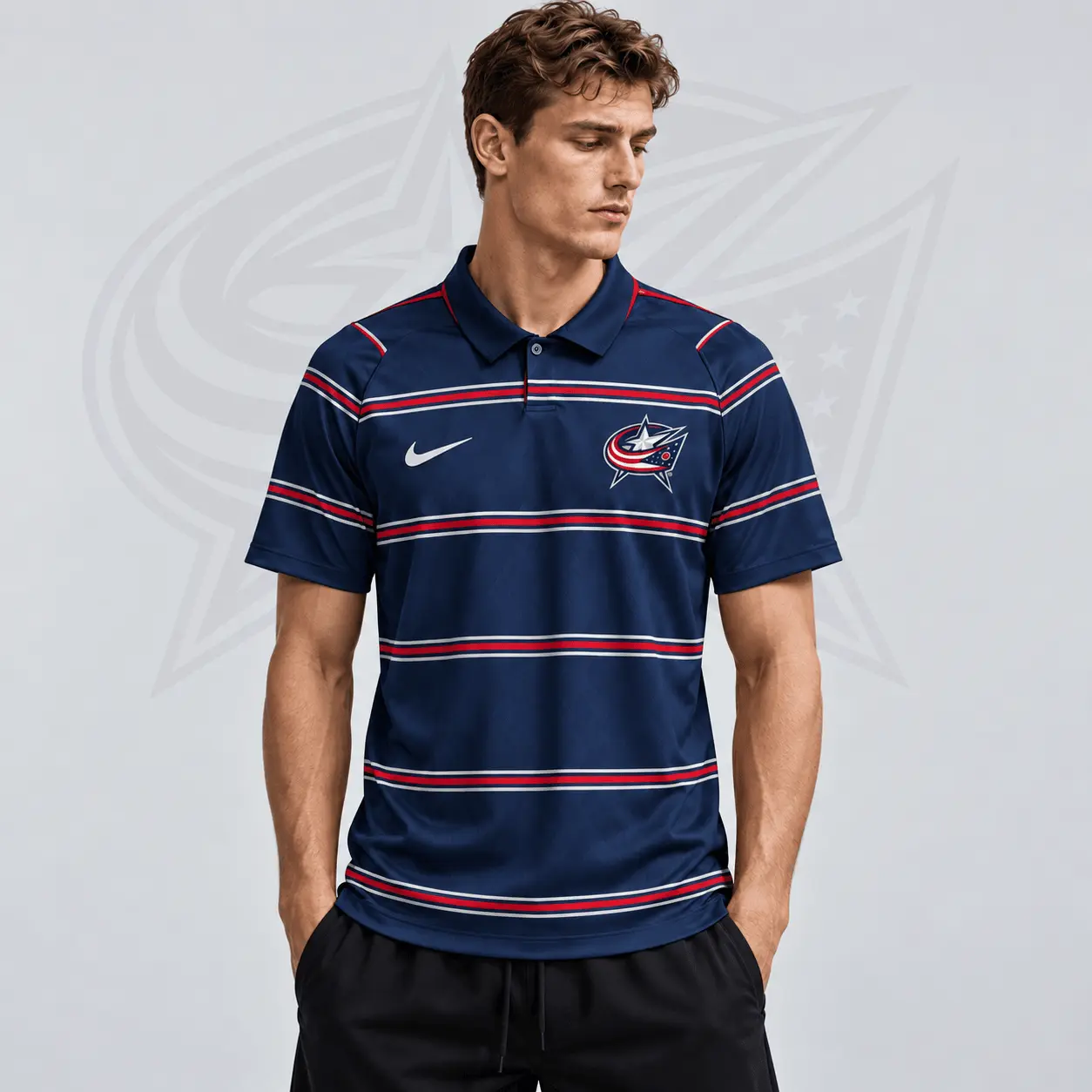 Columbus Blue Jackets | Premium NHL Classic Horizontal Stripe Performance Polo Shirt NDN