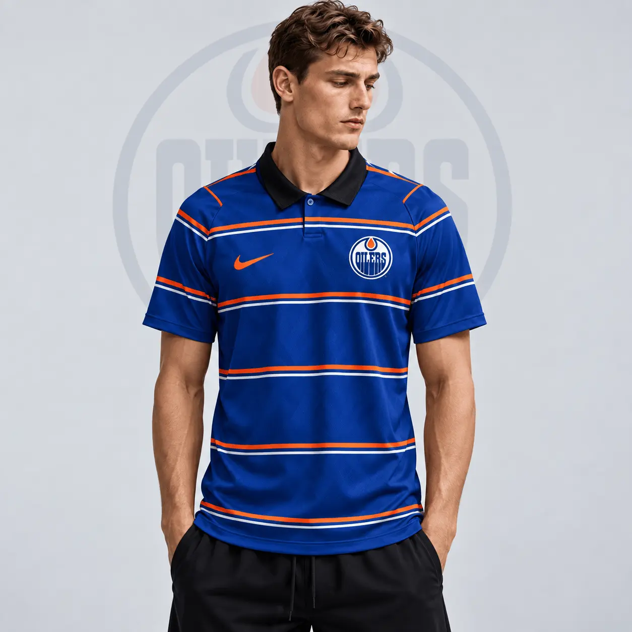 Edmonton Oilers | Premium NHL Classic Horizontal Stripe Performance Polo Shirt NDN