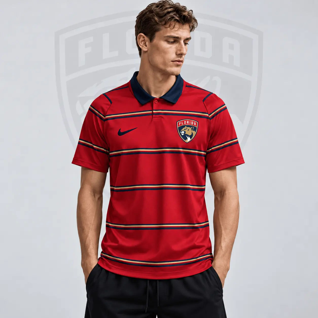 Florida Panthers | Premium NHL Classic Horizontal Stripe Performance Polo Shirt NDN