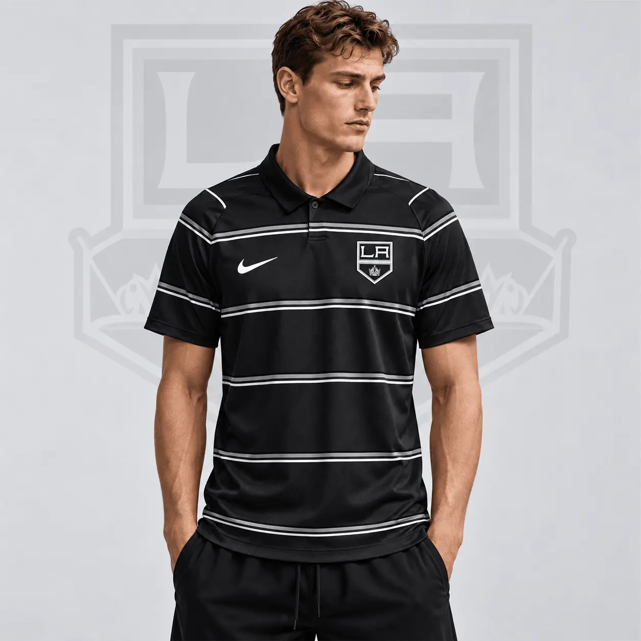 Los Angeles Kings | Premium NHL Classic Horizontal Stripe Performance Polo Shirt NDN