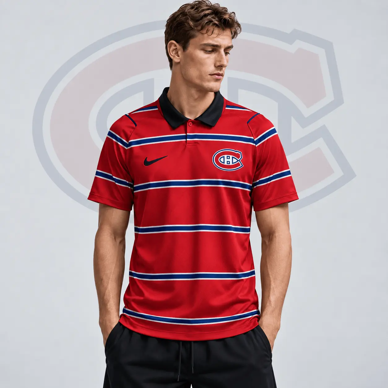 Montreal Canadiens | Premium NHL Classic Horizontal Stripe Performance Polo Shirt NDN