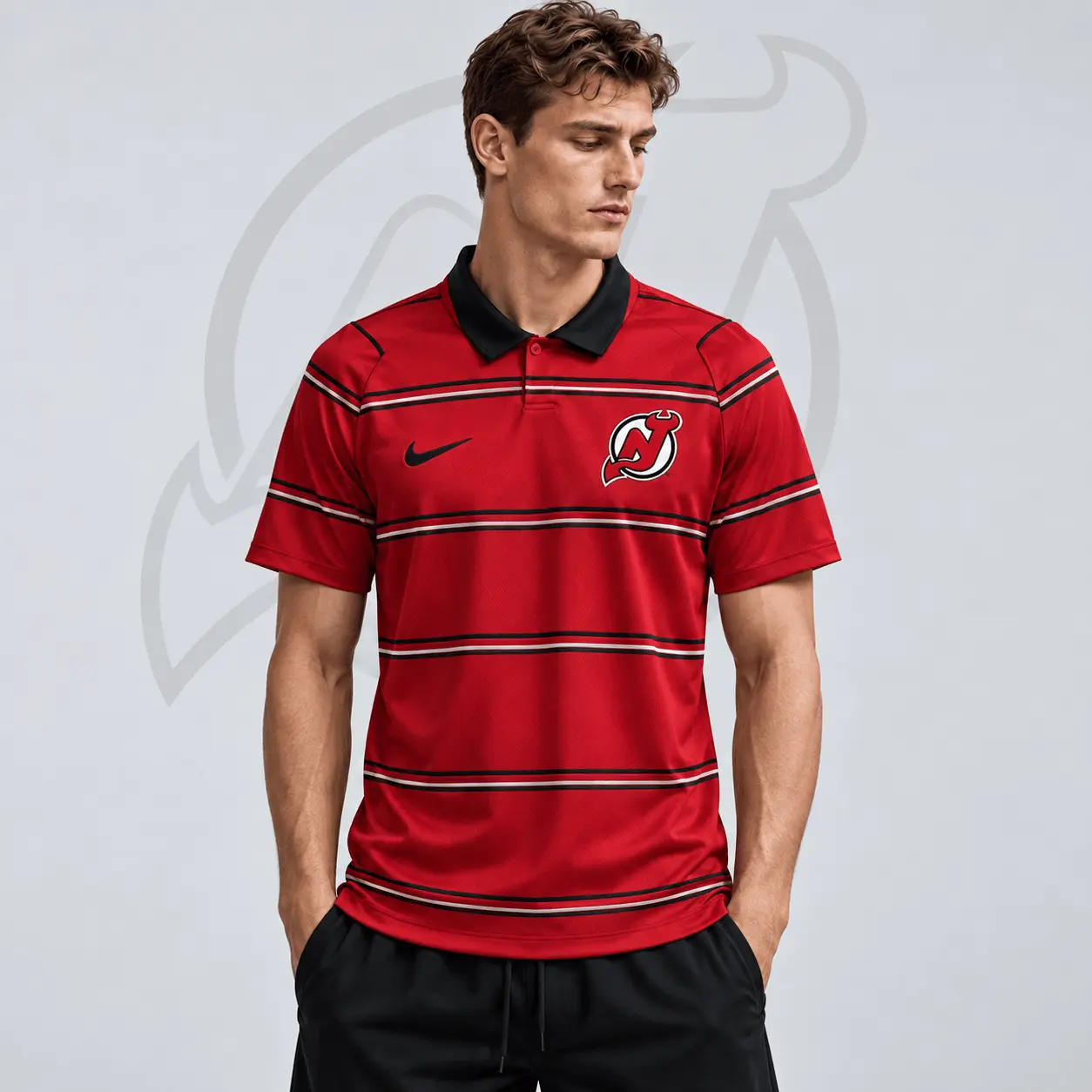 New Jersey Devils | Premium NHL Classic Horizontal Stripe Performance Polo Shirt NDN