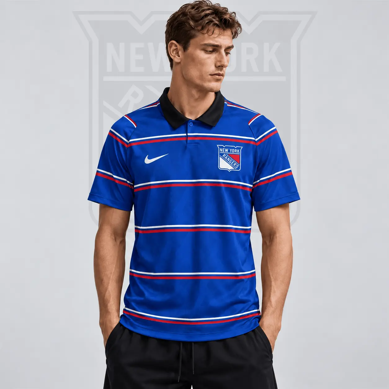 New York Rangers | Premium NHL Classic Horizontal Stripe Performance Polo Shirt NDN