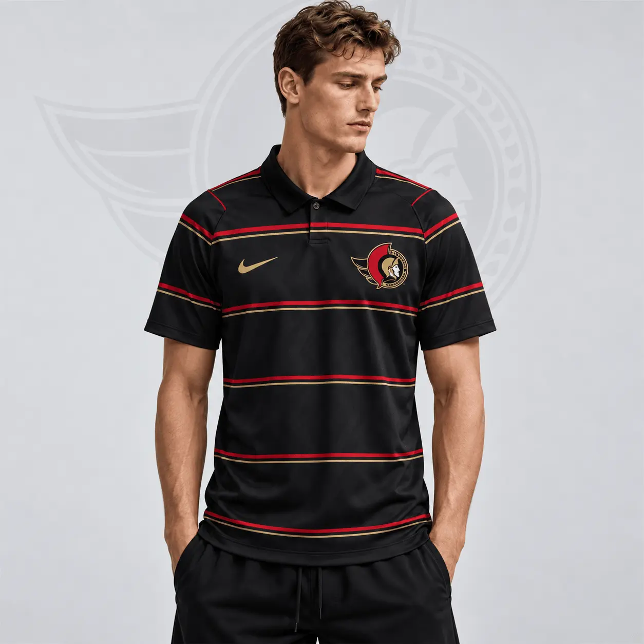 Ottawa Senators | Premium NHL Classic Horizontal Stripe Performance Polo Shirt NDN